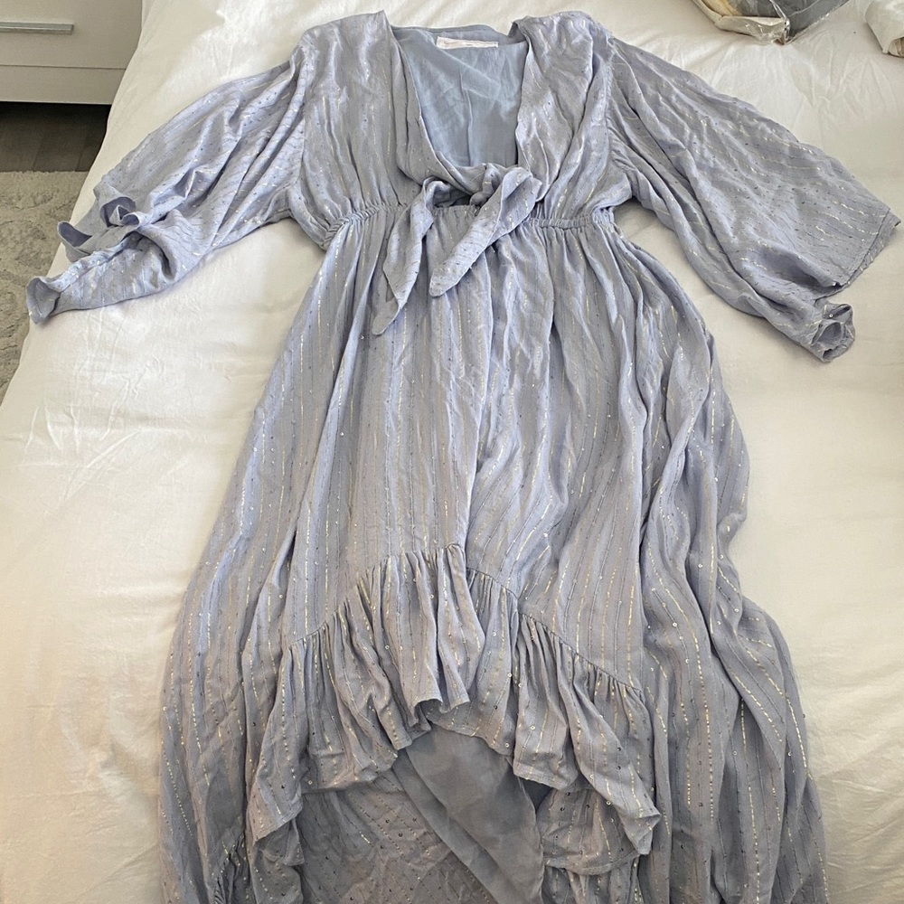 Light Blue Sparkle Tie-Front Maxi Dress